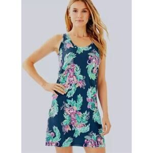 Lilly Pulitzer Raylee Elephant Tank Dress Womens Size XS Blue Pink Tropical
